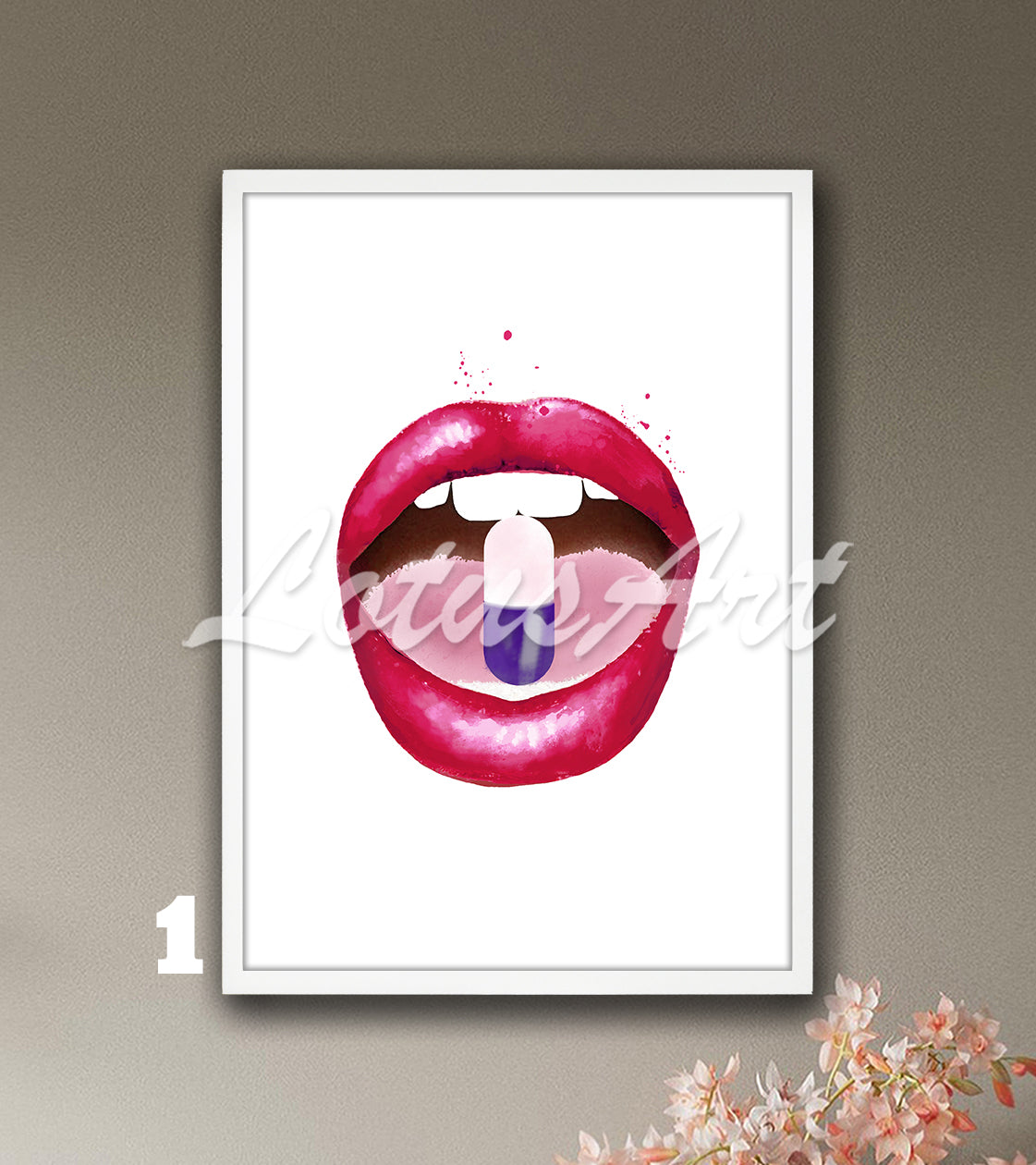 Lips with Pill Watercolor Print – Pop Art Pharmacy Wall Decor