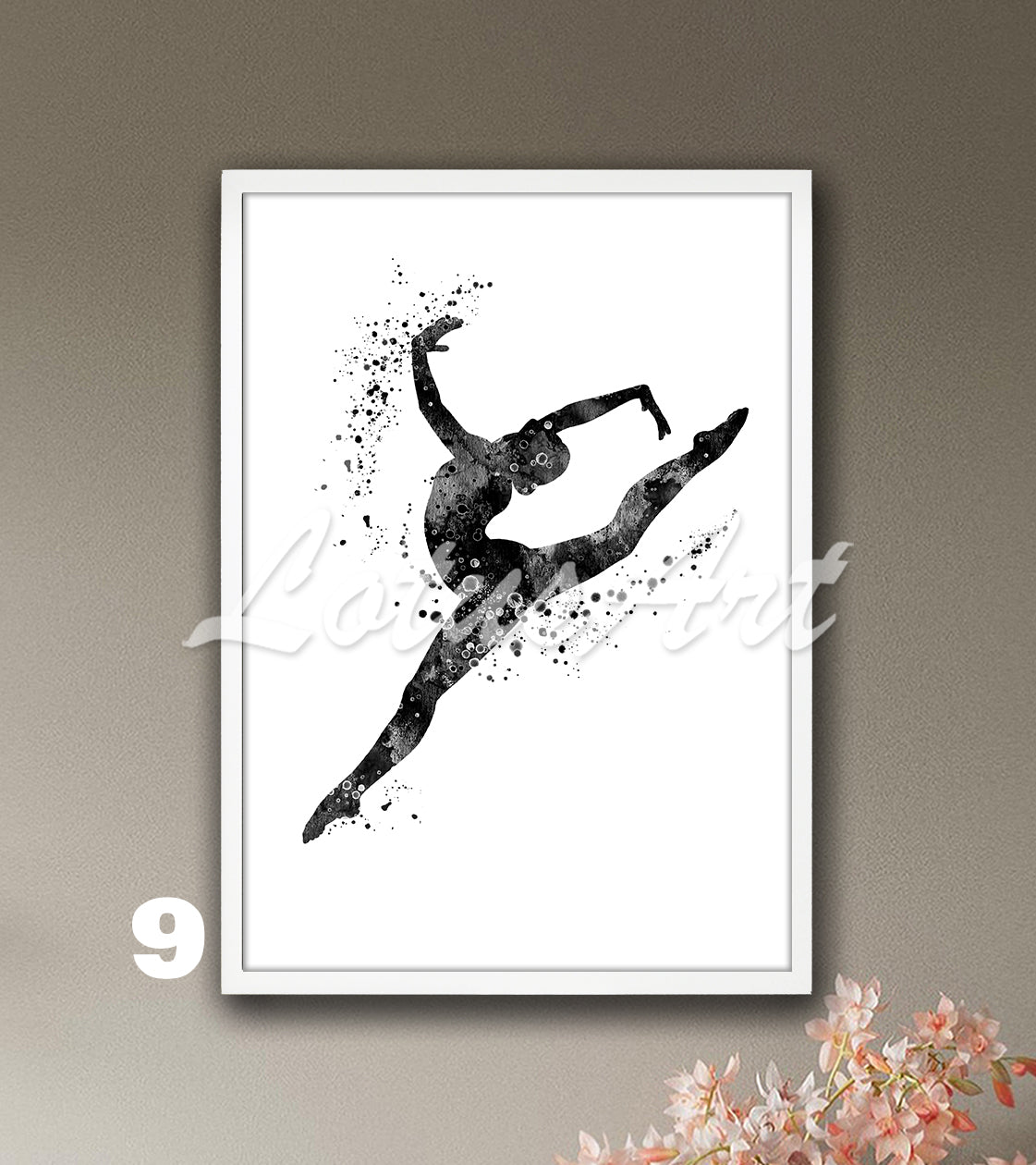 Rhythmic gymnastics watercolor sports art in black tones - minimalist girls decor