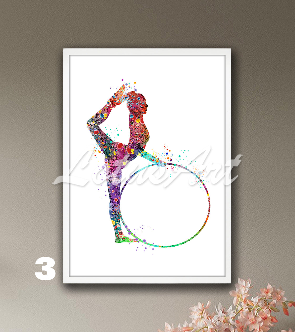 Rhythmic gymnastics watercolor art print - colorful hoop sports decor for girls room
