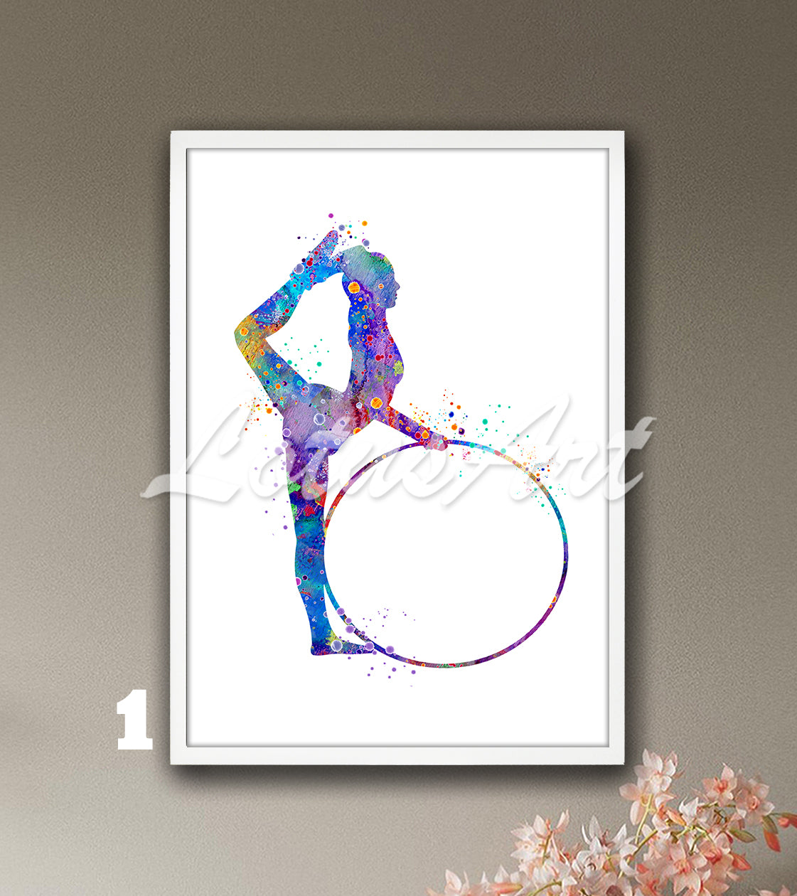 Rhythmic gymnastics hoop watercolor art print - girls room sports wall decor