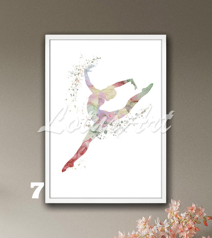 Rhythmic gymnastics watercolor sports art in pastel tones - girls wall decor