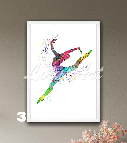 Rhythmic gymnastics watercolor wall art in multicolor - girls sports room decor