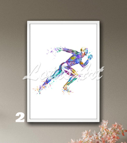 Multicolor runner body muscles anatomy wall art decor, sports medical watercolor print, doctor gift.