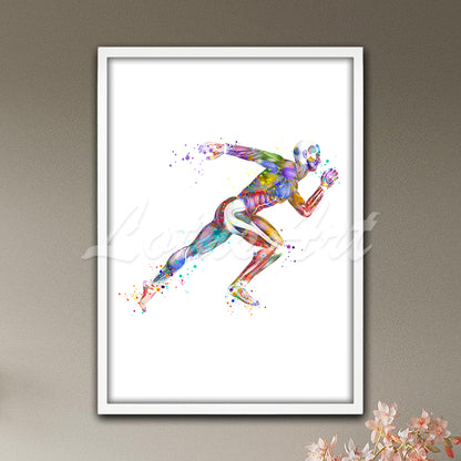 Runner anatomy muscles watercolor art print in multicolor - sports medical wall decor