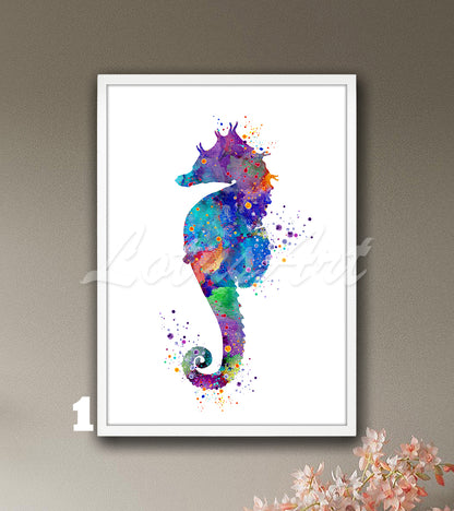 Seahorse Watercolor Art Print – Sea Animals Nursery Gifts & Nautical Kids Room Decor