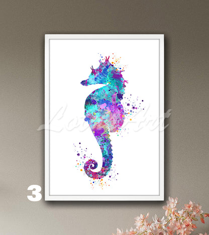 Seahorse Watercolor Art Print – Sea Animals Nursery Gifts & Nautical Kids Room Decor