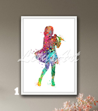 Girl Singing Watercolor Art Print – Music Room & Girls Wall Decor