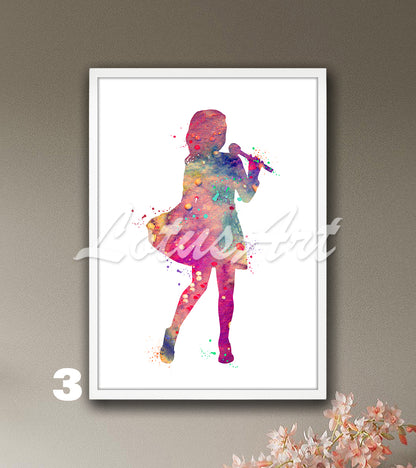 Girl Singing Watercolor Art Print – Music Room & Girls Wall Decor