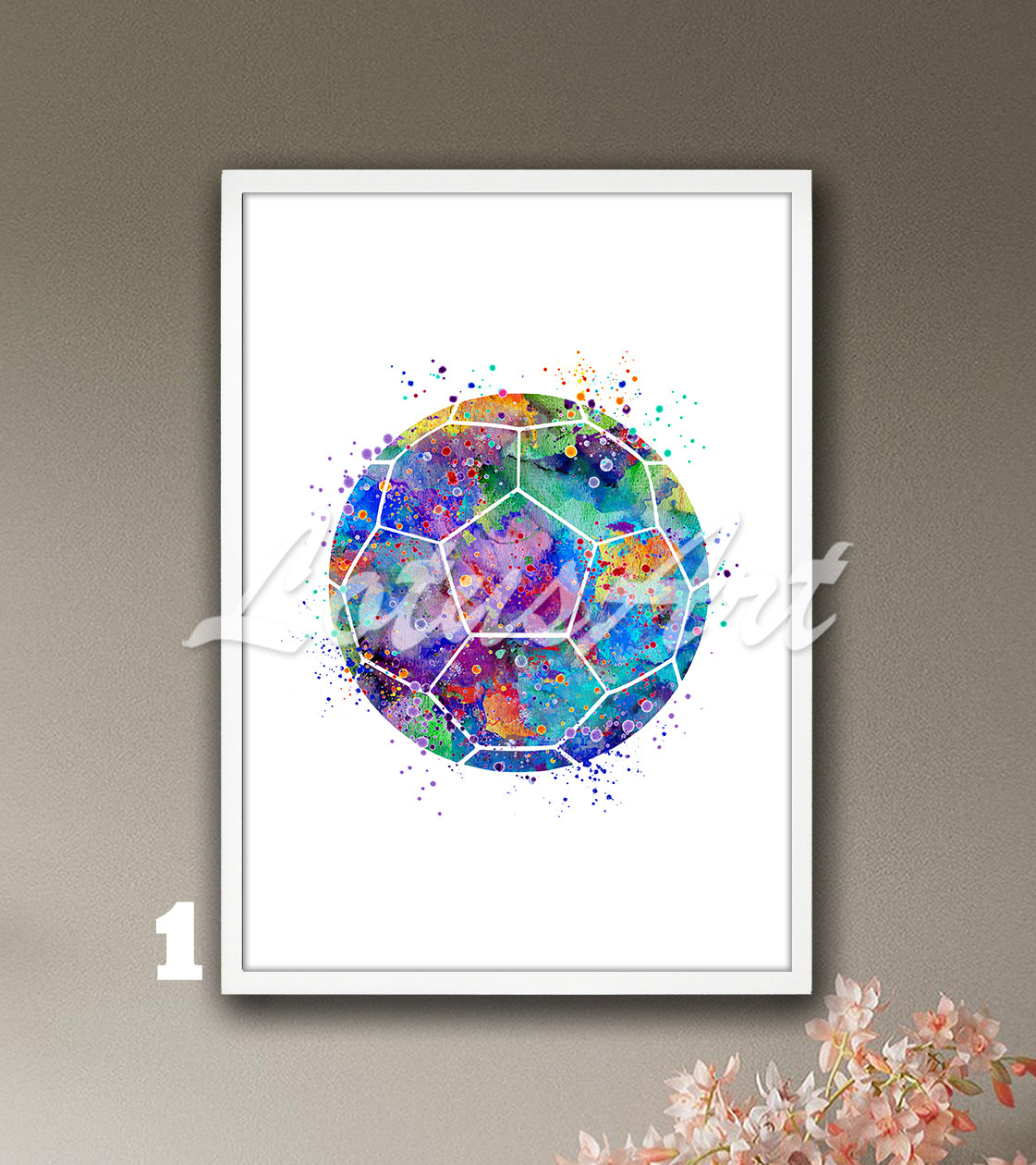 Soccer ball watercolor art print - boys room sports wall decor