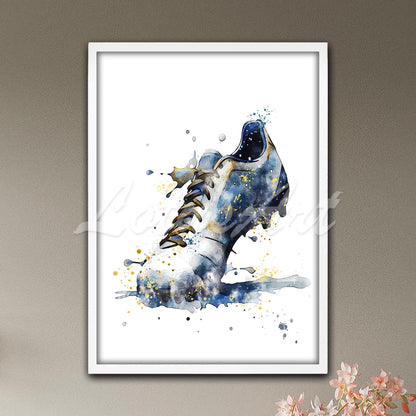 Soccer cleat white navy blue galaxy watercolor print - budget-friendly sports enthusiast artwork
