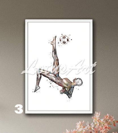 Pastel watercolor art print of body girl soccer muscles anatomy art, sports medical iilustration.