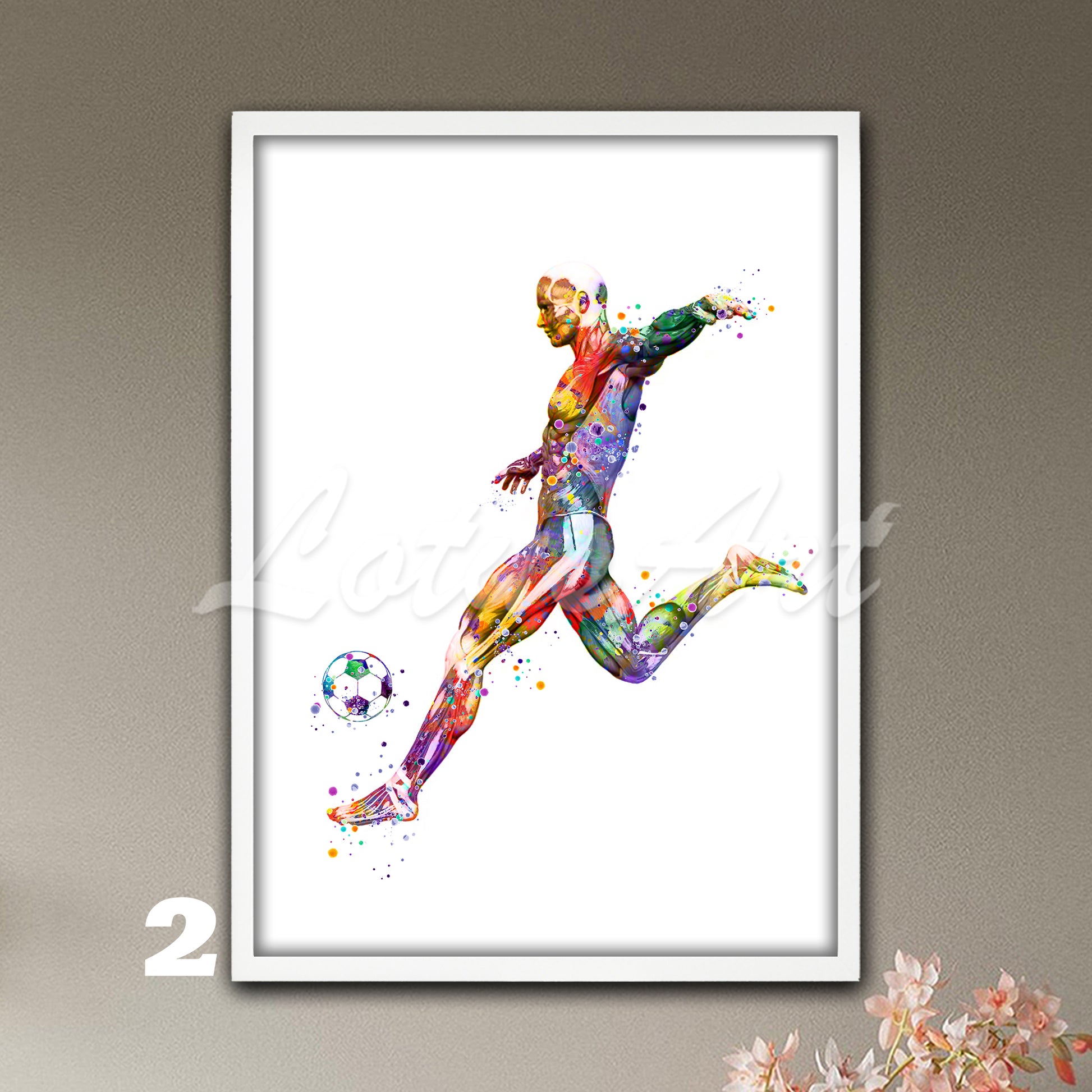 Male soccer body muscles anatomy art print, doctor gift, sports medical watercolor wall decor.