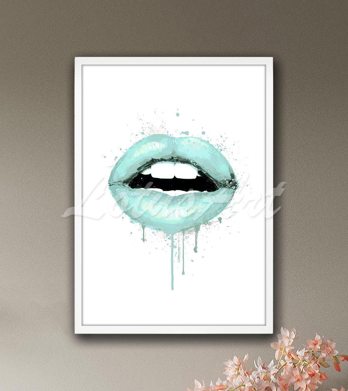 Spearmint Aqua Lips Watercolor Print – Modern Chic Wall Art & Gifts, Fashion Girls Room Decor