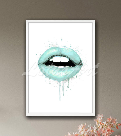 Spearmint Aqua Lips Watercolor Print – Modern Chic Wall Art & Gifts, Fashion Girls Room Decor