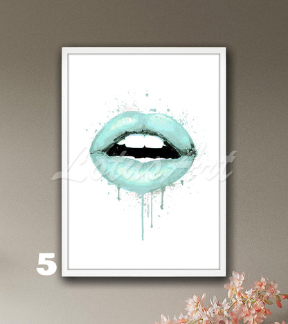 Lips Watercolor Art Print – Chic Fashion Wall Decor for Girls Rooms, Make-Up Poster