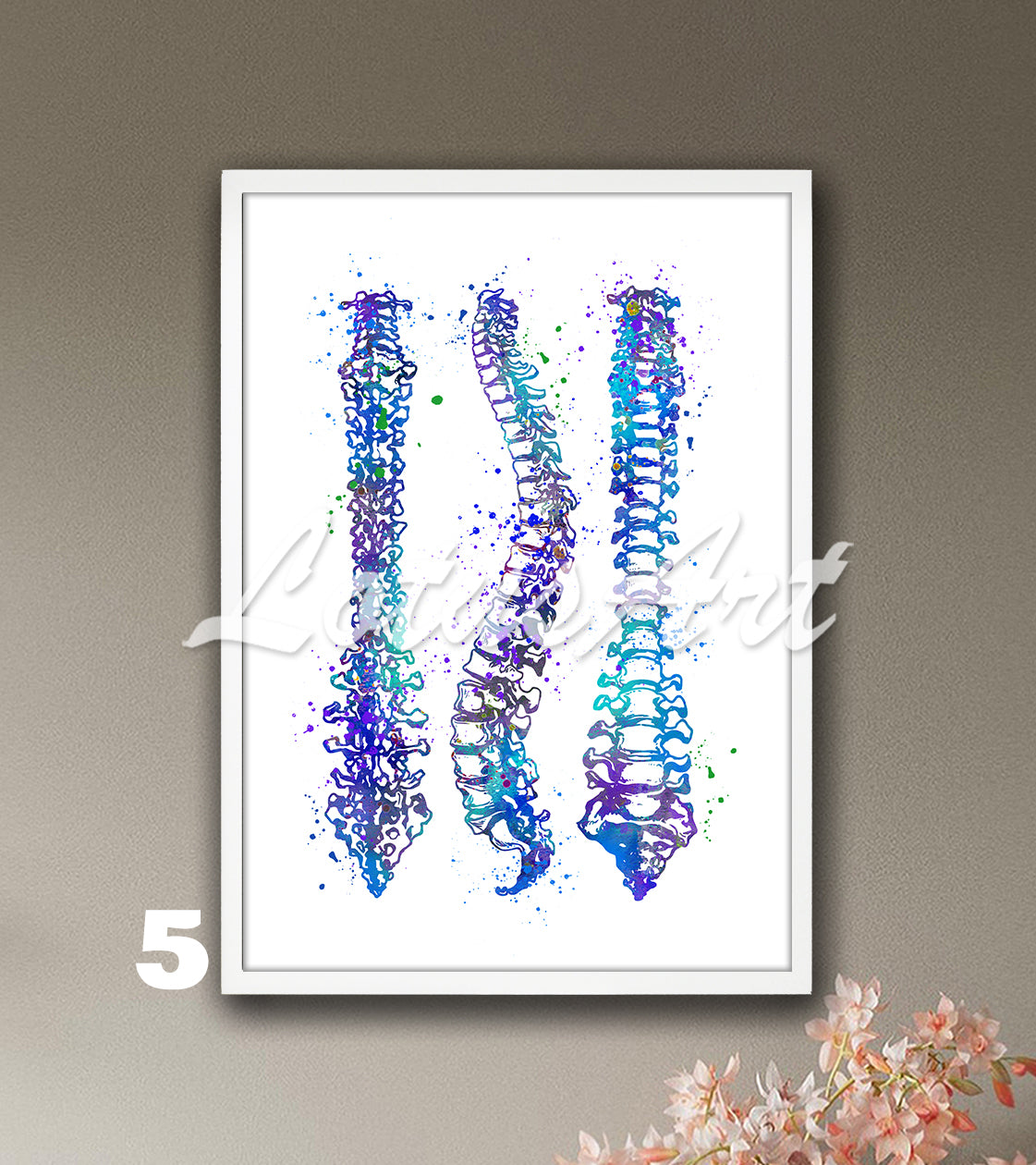 Spine Anatomy Watercolor Art Print – Medical Poster for Orthopedics Clinics