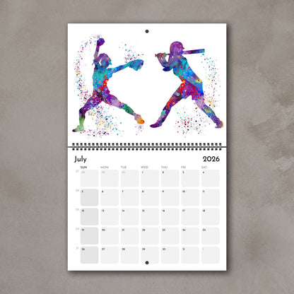 2026 Sports Wall Art Calendar – Planner for Girls Athlete & Girl Room Watercolor Decor