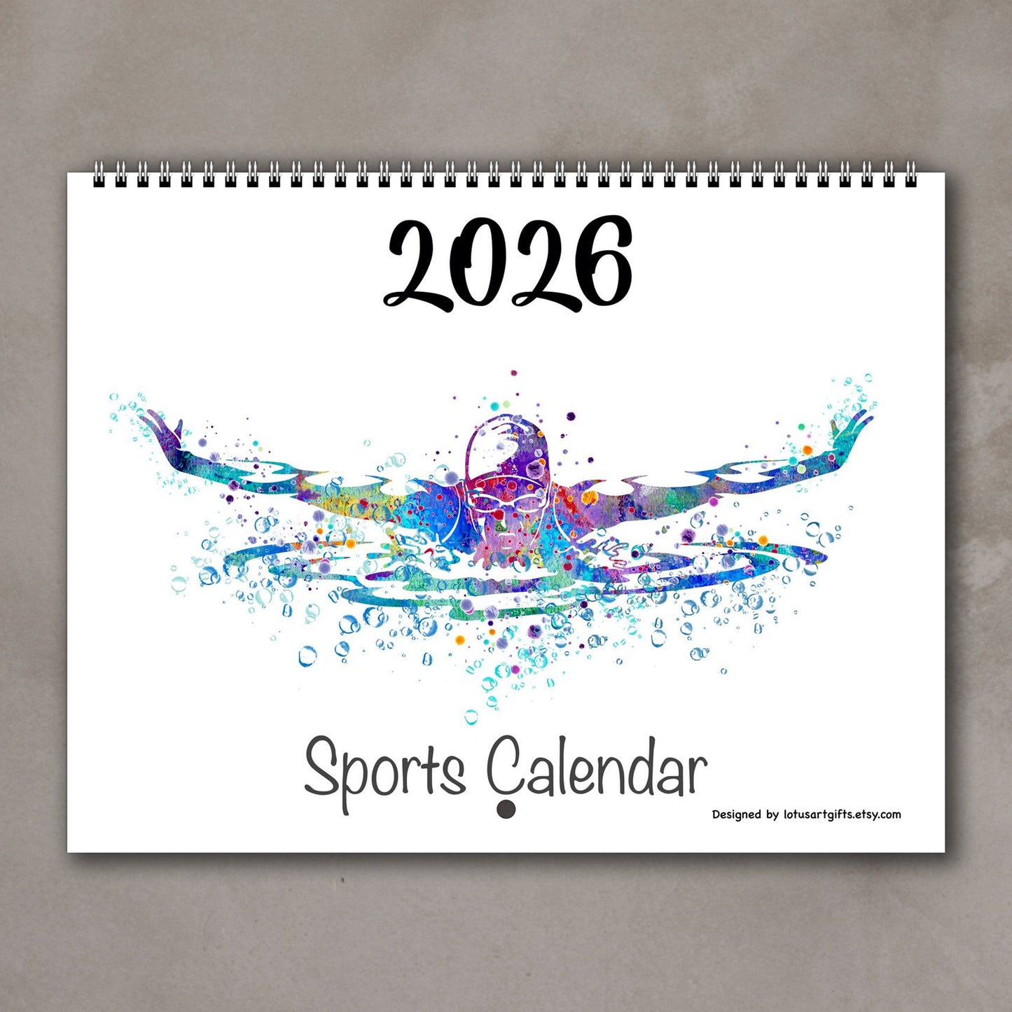 2026 Sports Wall Art Calendar – Planner for Girls Athlete & Girl Room Watercolor Decor