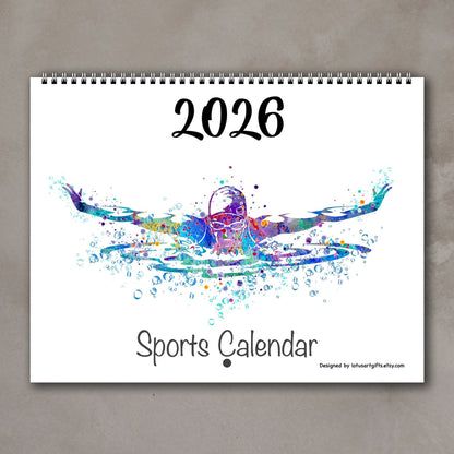2026 Sports Wall Art Calendar – Planner for Girls Athlete & Girl Room Watercolor Decor