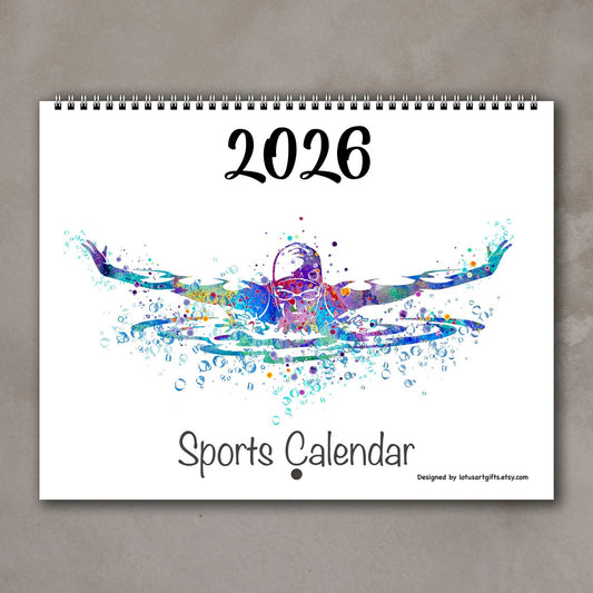 2026 Sports Wall Art Calendar – Planner for Girls Athlete & Girl Room Watercolor Decor