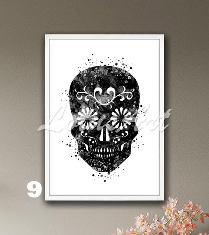 Sugar Skull Watercolor Wall Art Print – Boho Skull Home Decor & Gift