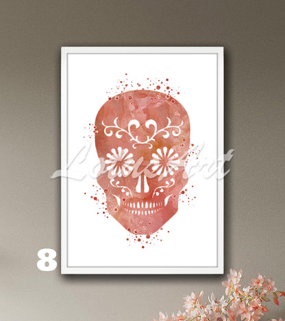 Sugar Skull Watercolor Wall Art Print – Boho Skull Home Decor & Gift