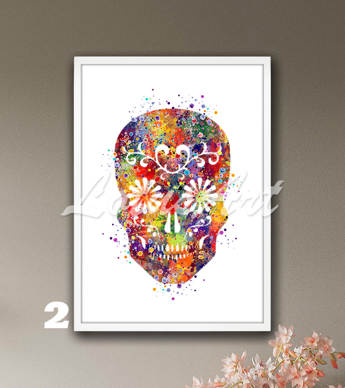 Sugar Skull Watercolor Wall Art Print – Boho Skull Home Decor & Gift