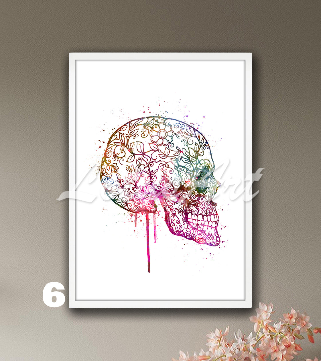 Watercolor Sugar Skull Print – Boho Skull Wall Art Decor – Good Luck Gift
