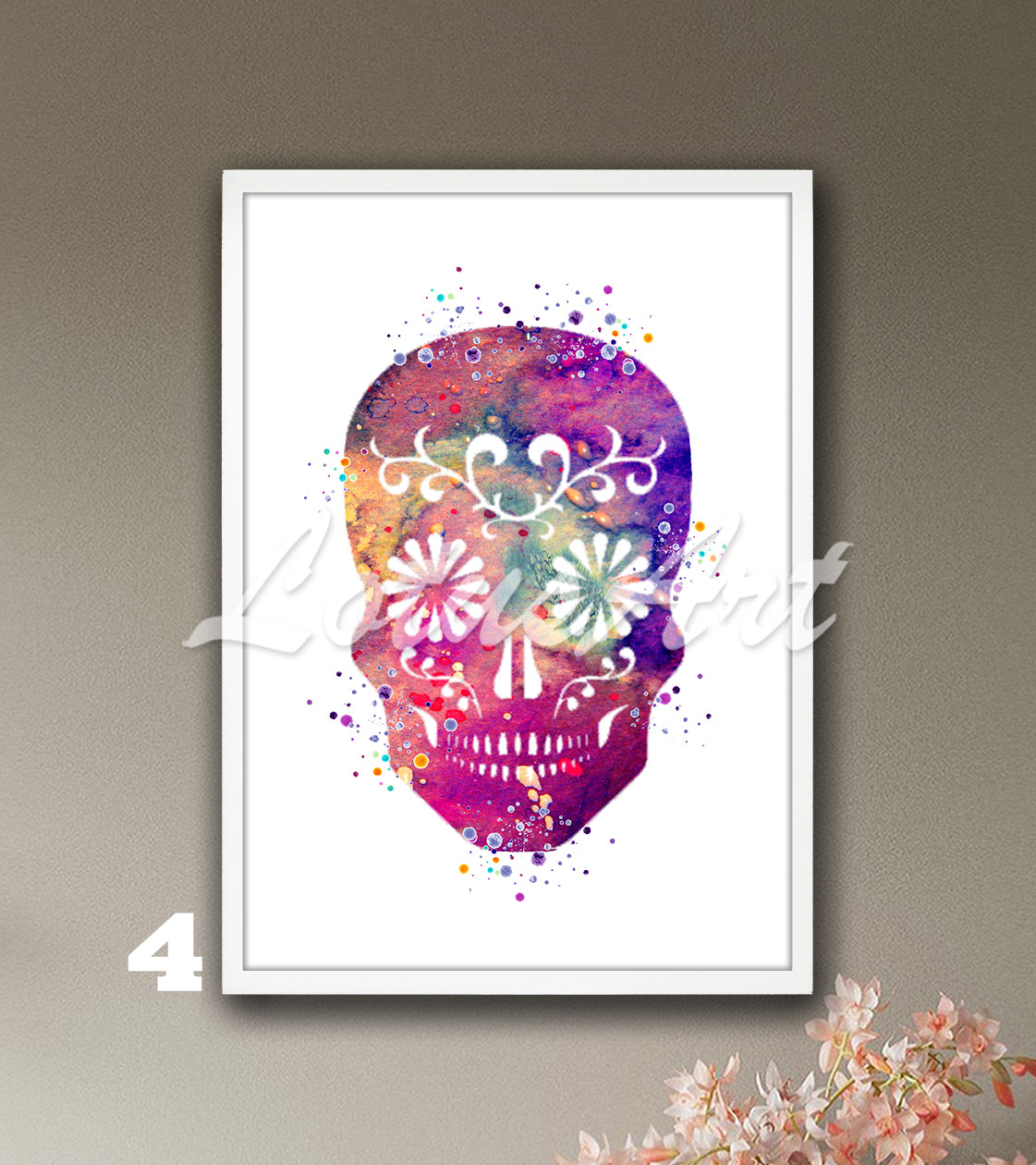 Sugar Skull Watercolor Wall Art Print – Boho Skull Home Decor & Gift