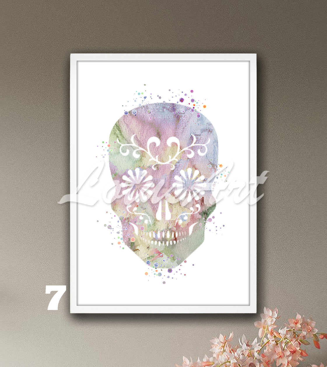 Sugar Skull Watercolor Wall Art Print – Boho Skull Home Decor & Gift