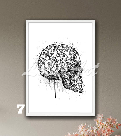 Watercolor Sugar Skull Print – Boho Skull Wall Art Decor – Good Luck Gift