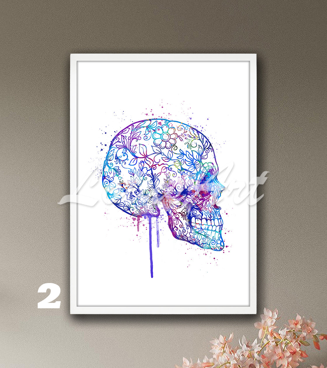 Watercolor Sugar Skull Print – Boho Skull Wall Art Decor – Good Luck Gift