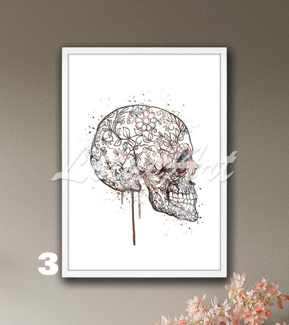 Watercolor Sugar Skull Print – Boho Skull Wall Art Decor – Good Luck Gift