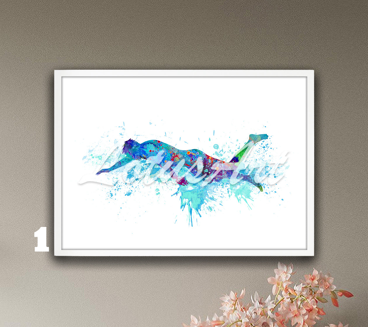 Swimming boy watercolor print - water sports wall art for kids room