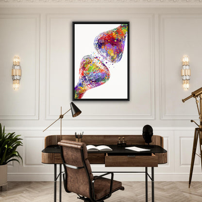 Canvas art print of a colorful watercolor painting of synapse receptor of the brain cell anatomy – framed medical decor.