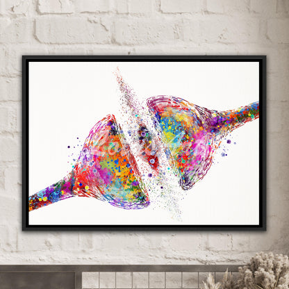 Canvas art print of a watercolor artwork of synapse receptor of the brain cell – multicolor medical science decor.