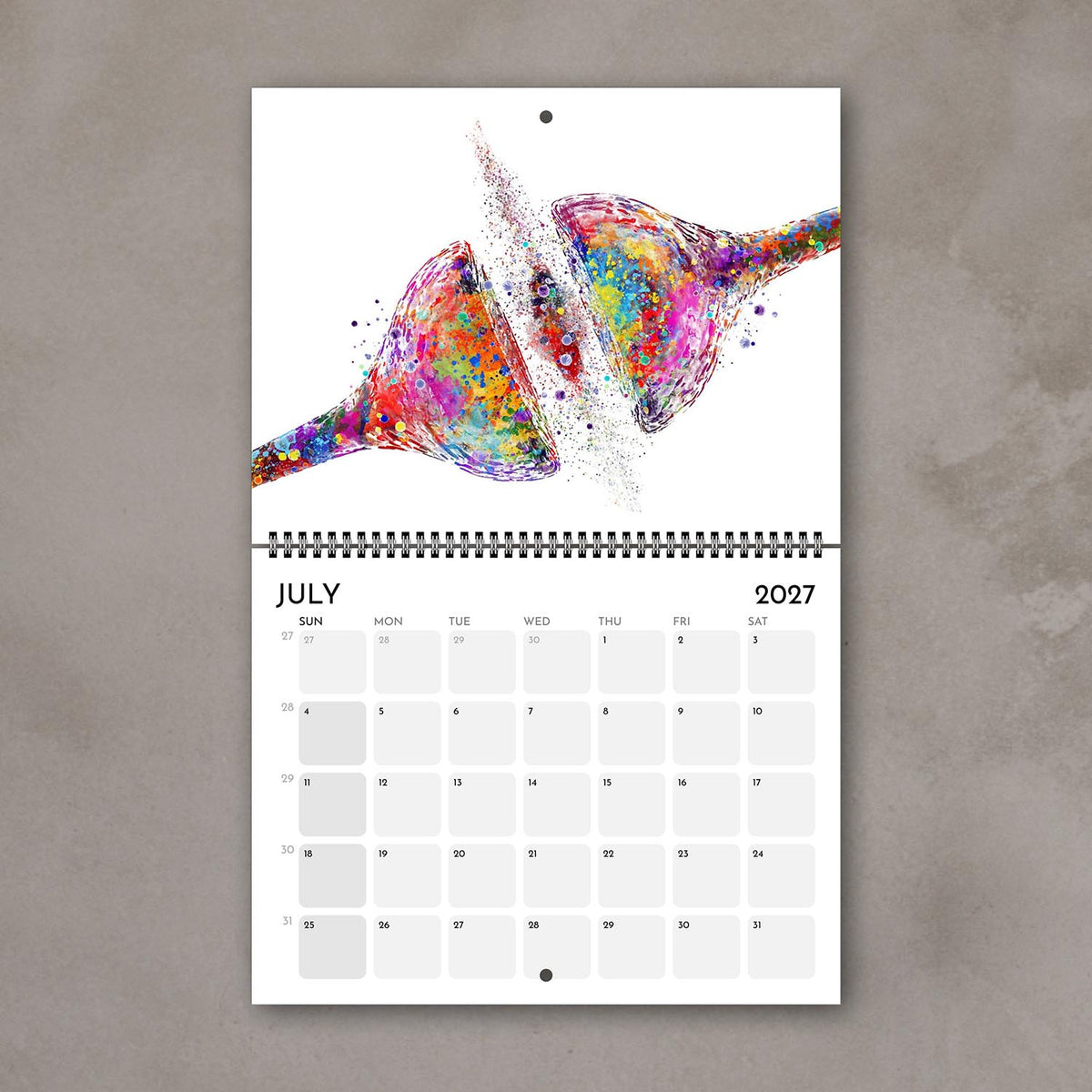 2027 anatomy wall calendar showing watercolor synapse brain cell medical watercolor illustration