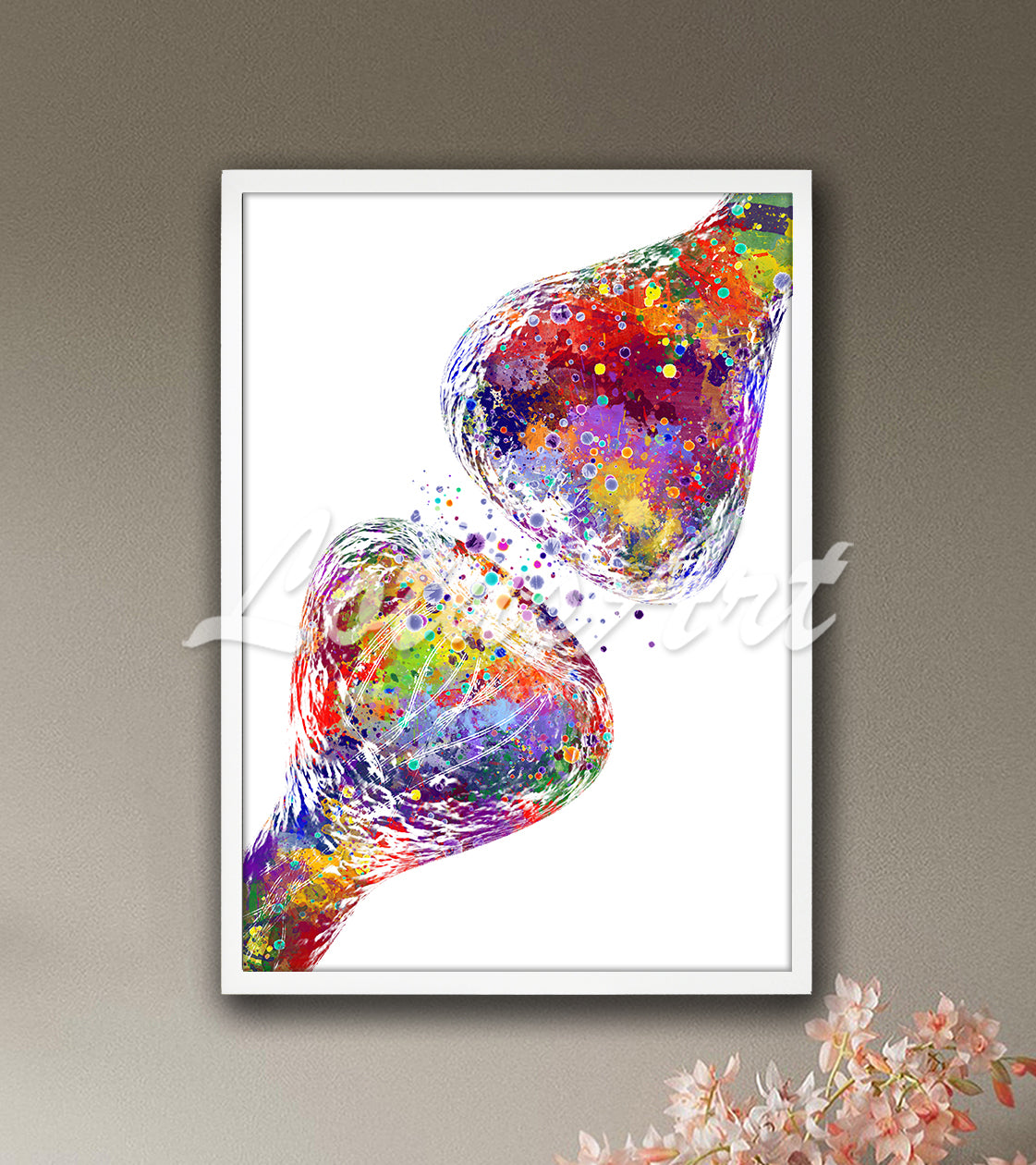 Synapse receptors connection anatomy in vibrant watercolor tones - neurology medical wall decor