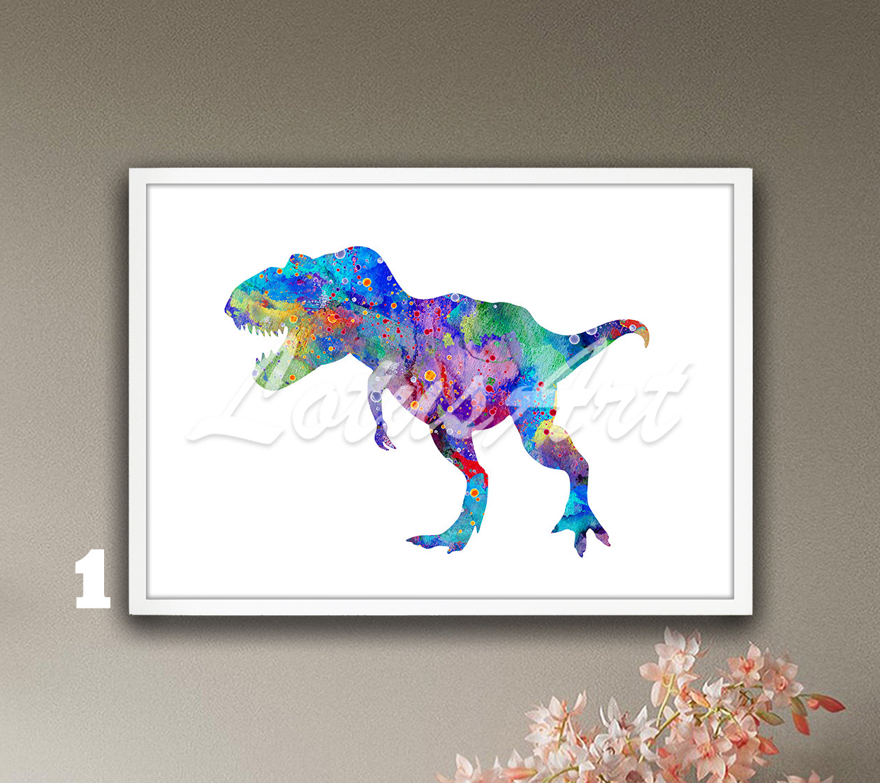 Dinosaur T-Rex Watercolor Wall Art Print – Kids Room Gifts & Nursery Decor