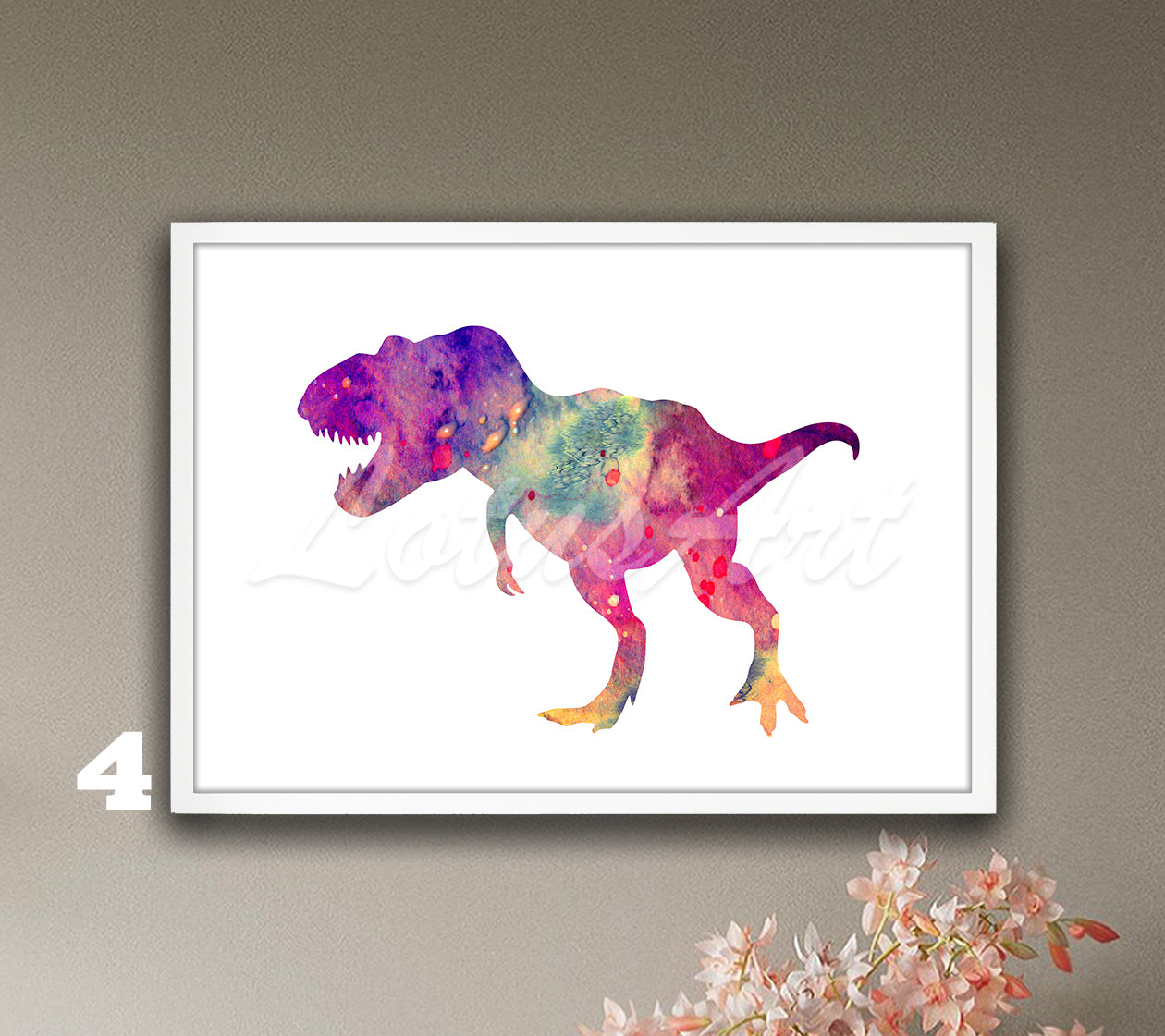 Dinosaur T-Rex Watercolor Wall Art Print – Kids Room Gifts & Nursery Decor