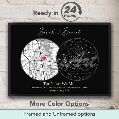 The Night We Met personalized star map with location in black, celestial constellation print and romantic love couple gift