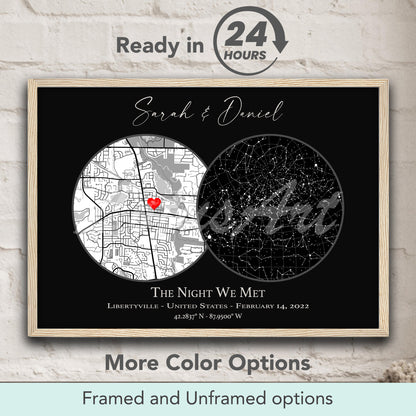 Custom Location Star Map Wall Art Print - The Night We Met - Personalized Celestial Art