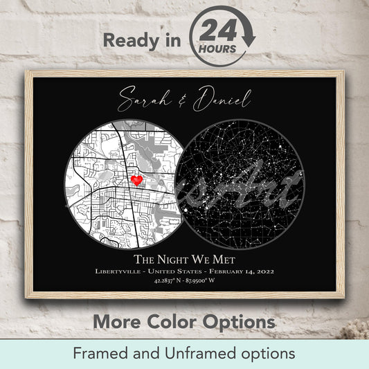 Custom Location Star Map Wall Art Print - The Night We Met - Personalized Celestial Art