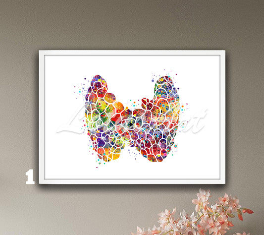 Art print of thyroid gland anatomy - multicolor watercolor medical painting.
