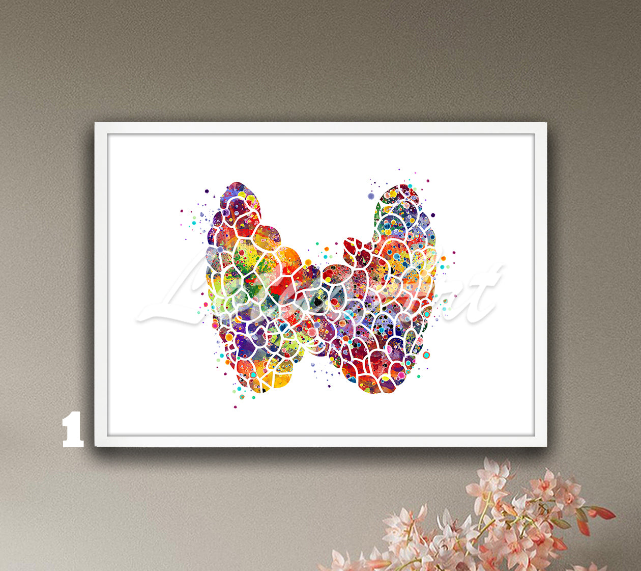 Thyroid gland anatomy watercolor art print in multicolor, endocrinology medical wall decor & anatomy gift