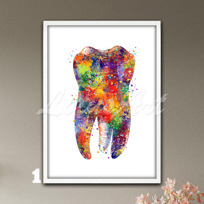 Tooth anatomy watercolor art print in colorful tones - dental office wall decor