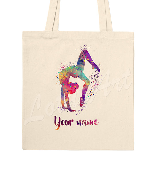 Gymnastics Tumbling Watercolor Art Tote Bag for Girls – Gymnast Sports Bag, Dance & Gym Practice Tote, Gift for Young Athletes