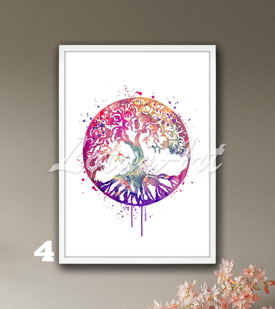 Tree of Life Watercolor Print – Spiritual Harmony Wall Art, Zen Home Decor