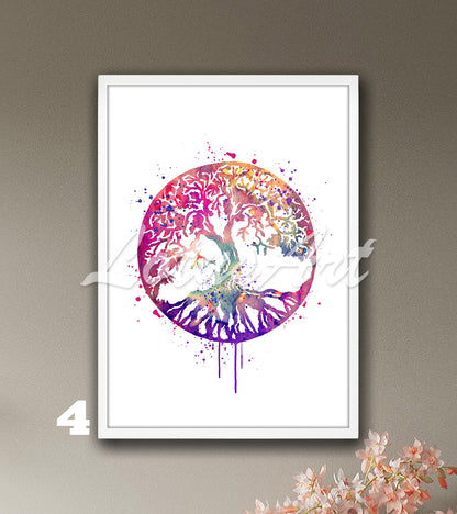 Tree of Life Watercolor Print – Spiritual Harmony Wall Art, Zen Home Decor