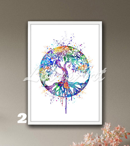 Tree of Life Watercolor Print – Spiritual Harmony Wall Art, Zen Home Decor